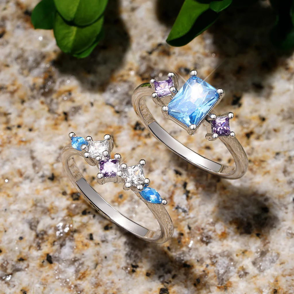 Gnoce Rectangular-cut Aquamarine Sapphire Ring Set Platinum-plated Silver Blend - Image 3
