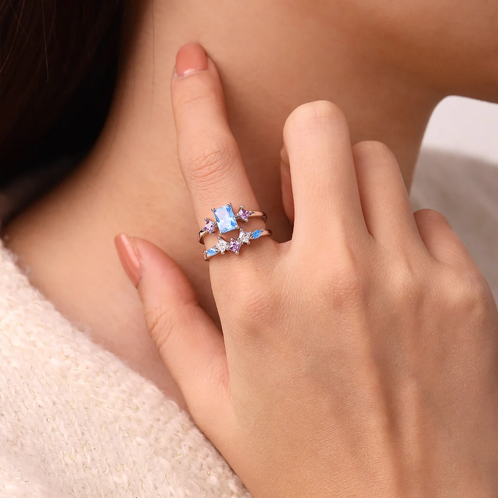 Gnoce Rectangular-cut Aquamarine Sapphire Ring Set Platinum-plated Silver Blend - Image 4