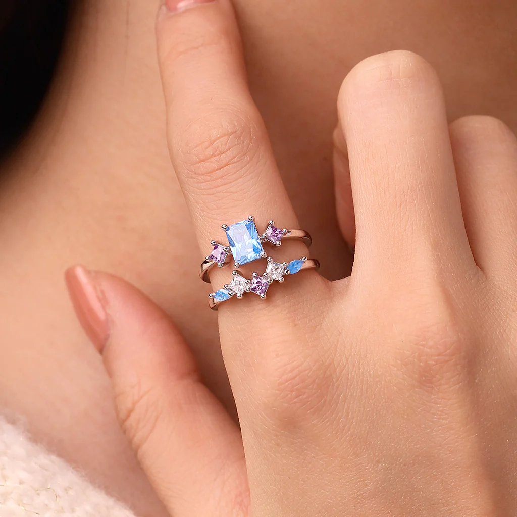 Gnoce Rectangular-cut Aquamarine Sapphire Ring Set Platinum-plated Silver Blend - Image 5