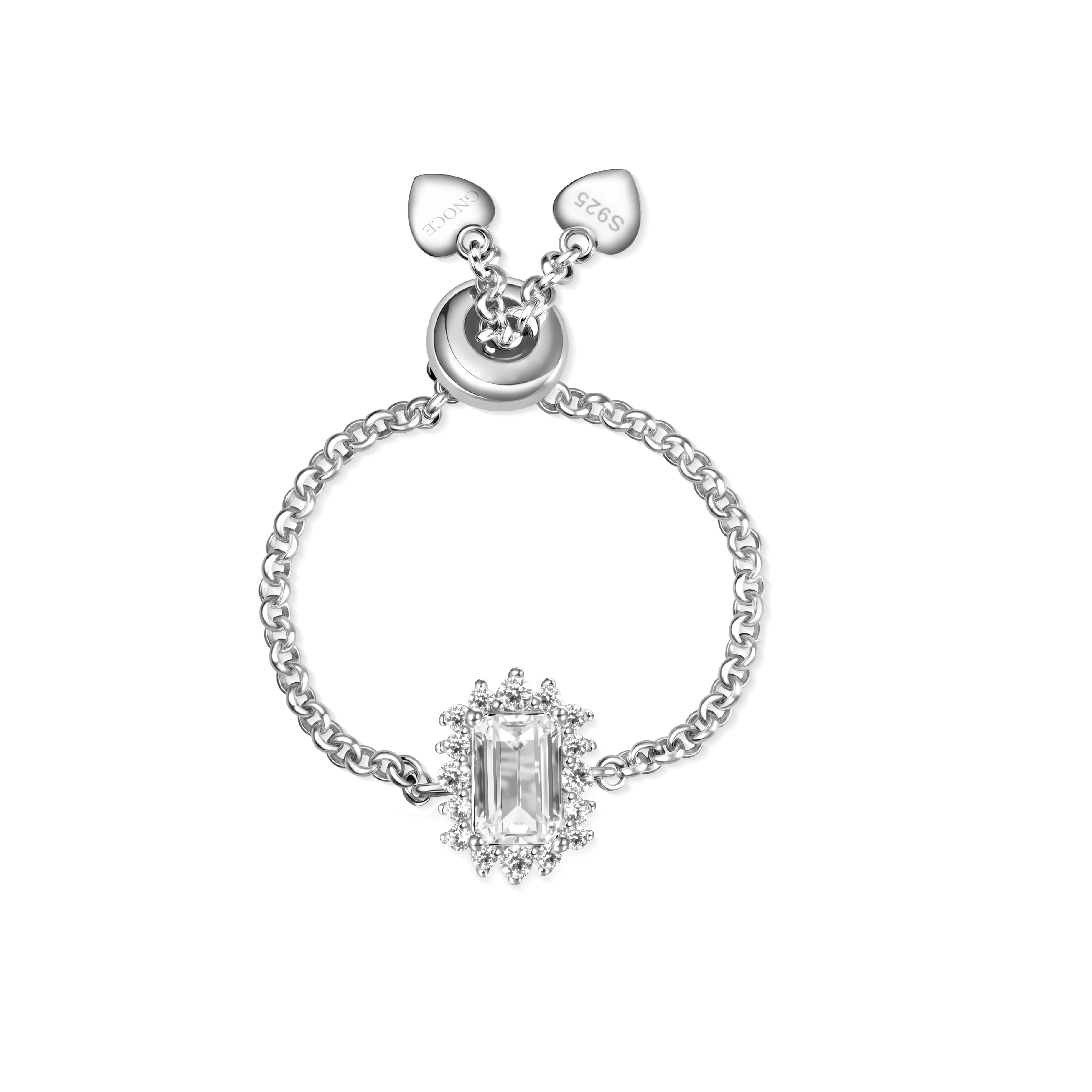 Gnoce Rectangular Cut Diamond Adjustable Chain Ring Platinum-plated Silver Blend - Image 3