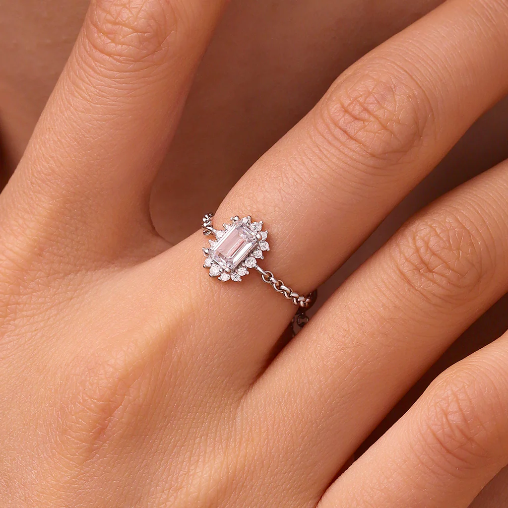 Gnoce Rectangular Cut Diamond Adjustable Chain Ring Platinum-plated Silver Blend - Image 6