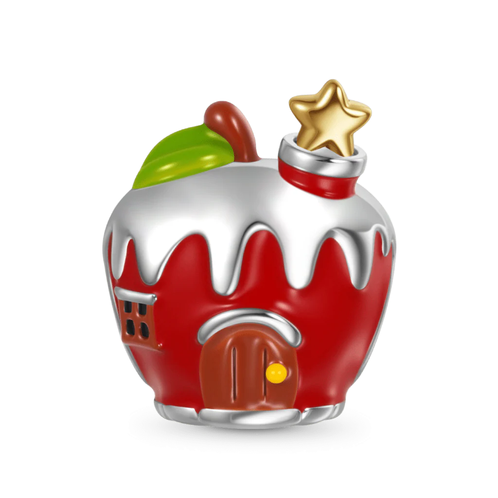 Gnoce Christmas Red Apple House Charm Platinum-plated Silver Blend