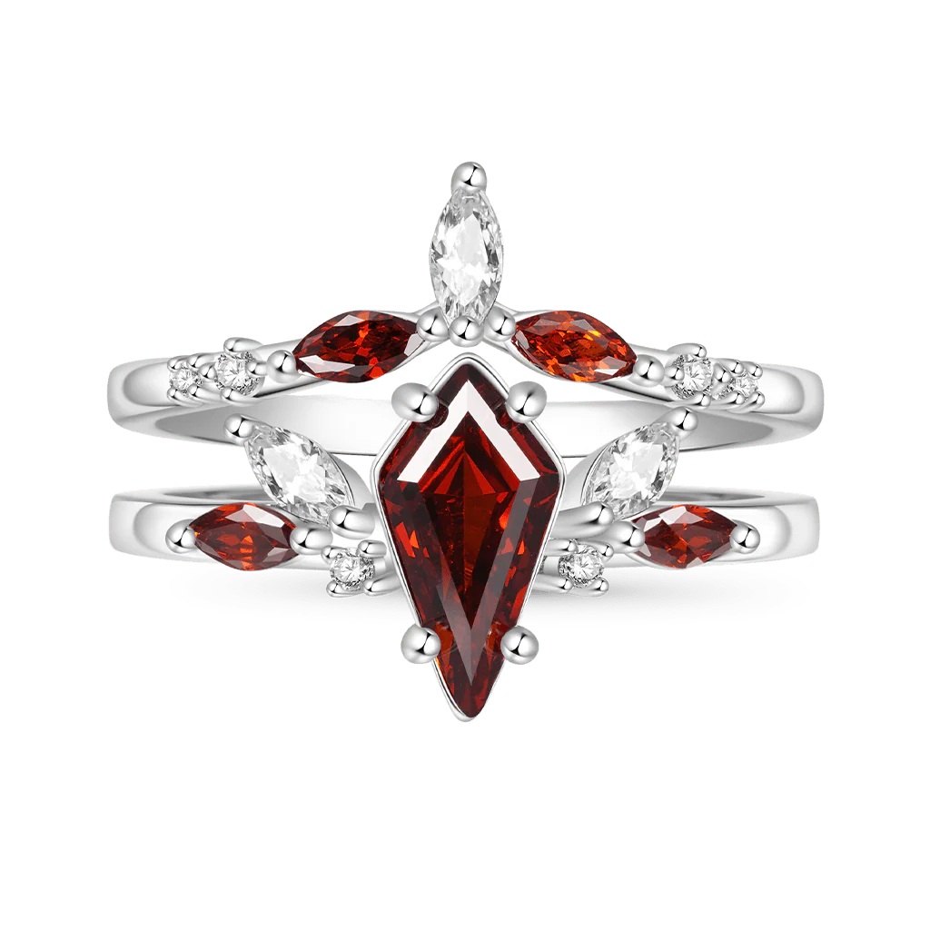 Gnoce Red Garnet Kite Rings Platinum-plated Silver Blend