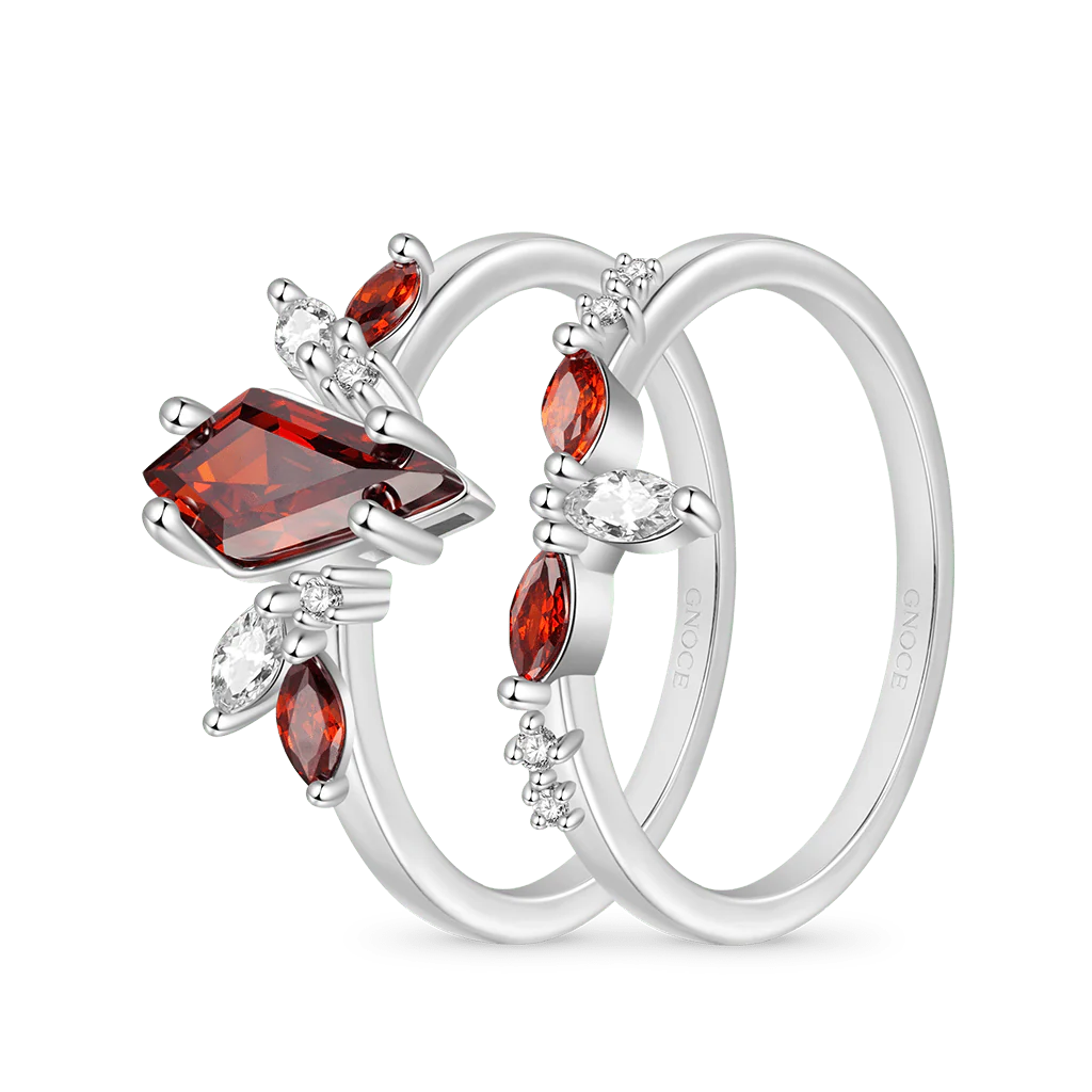 Gnoce Red Garnet Kite Rings Platinum-plated Silver Blend - Image 2