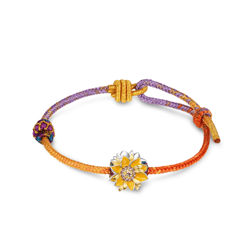 Gnoce Nine Purple Fire Dragon Tai Sui Red Hand-woven Bracelet with Sunflower Charm