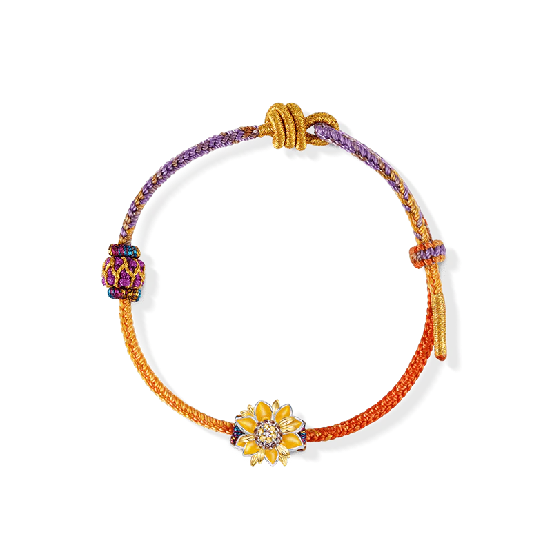 Gnoce Nine Purple Fire Dragon Tai Sui Red Hand-woven Bracelet with Sunflower Charm - Image 2