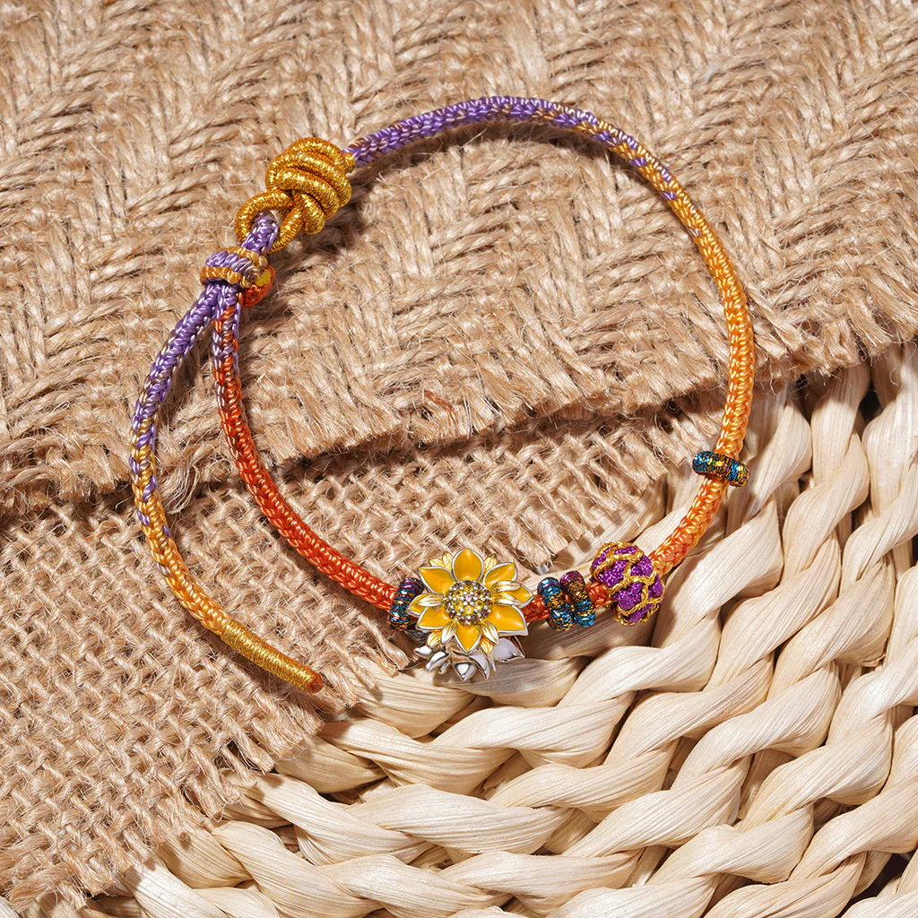 Gnoce Nine Purple Fire Dragon Tai Sui Red Hand-woven Bracelet with Sunflower Charm - Image 3