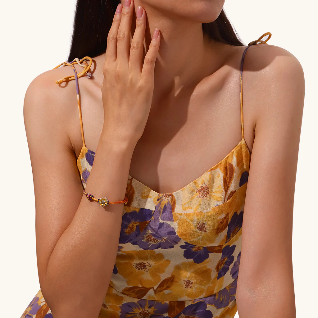Gnoce Nine Purple Fire Dragon Tai Sui Red Hand-woven Bracelet with Sunflower Charm - Image 4