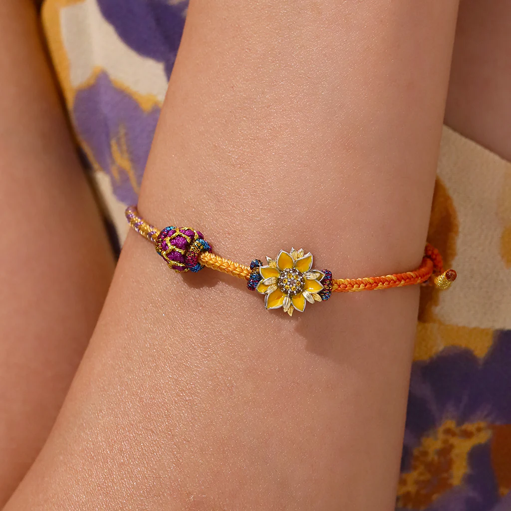 Gnoce Nine Purple Fire Dragon Tai Sui Red Hand-woven Bracelet with Sunflower Charm - Image 5
