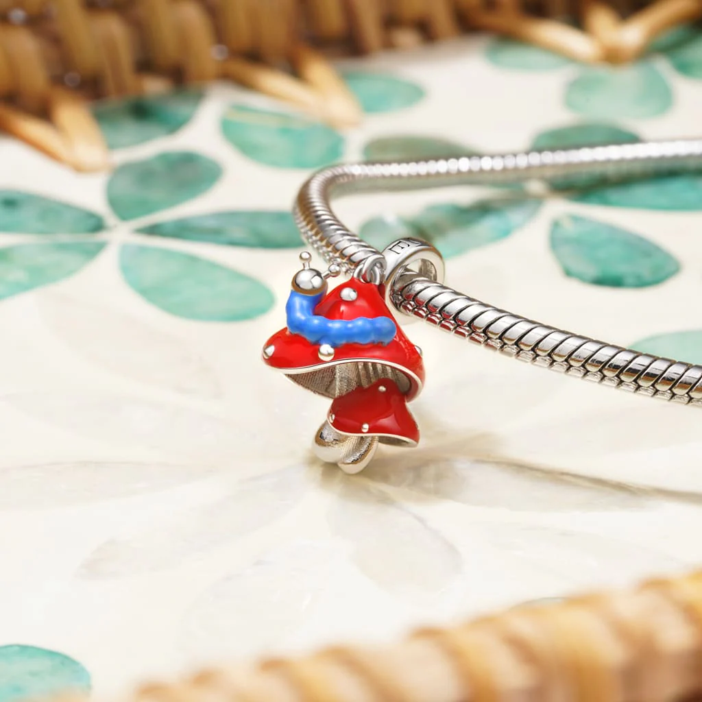 Gnoce Red Mushroom Caterpillar Pendant Dangle Charm - Image 3
