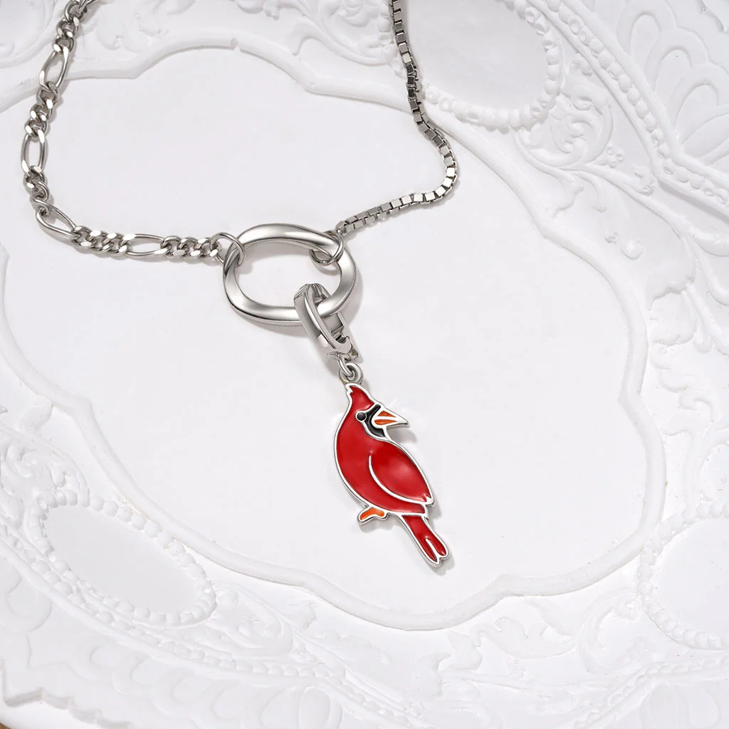 Gnoce Red Parrot Clasp Clusters Charm Platinum-plated Silver Blend - Image 3
