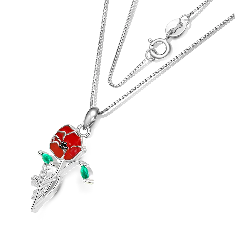 Gnoce Red Poppy Flower Necklace - Image 3