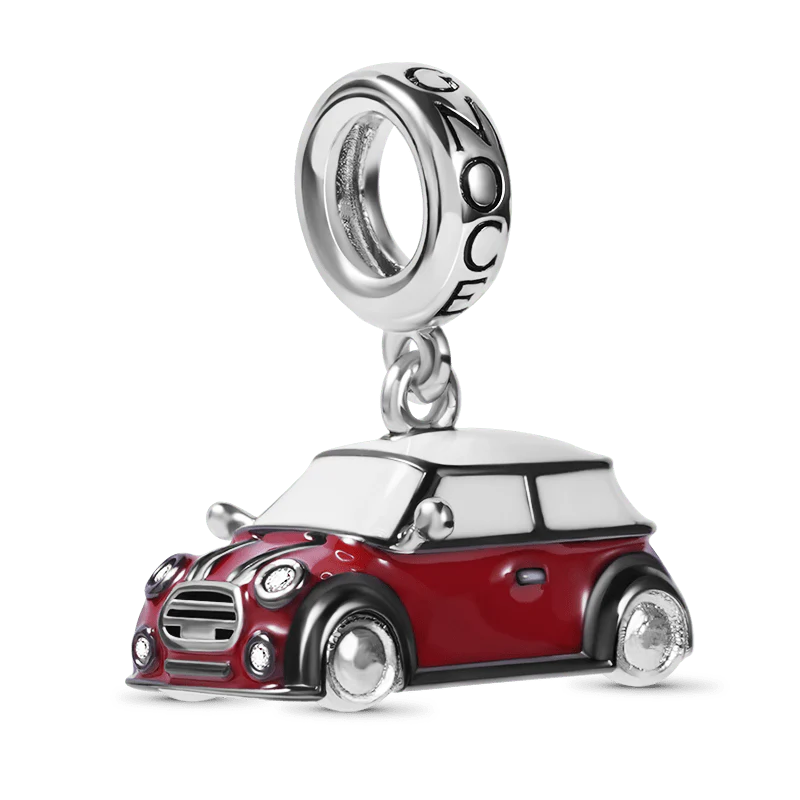 Gnoce Red Vintage Car Charm Platinum-plated Silver Blend