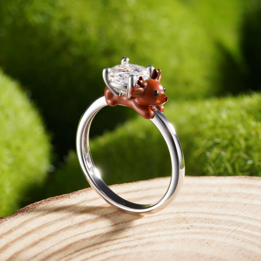 Gnoce Reindeer Embraces Moissanite Ring Platinum-plated Silver Blend - Image 7