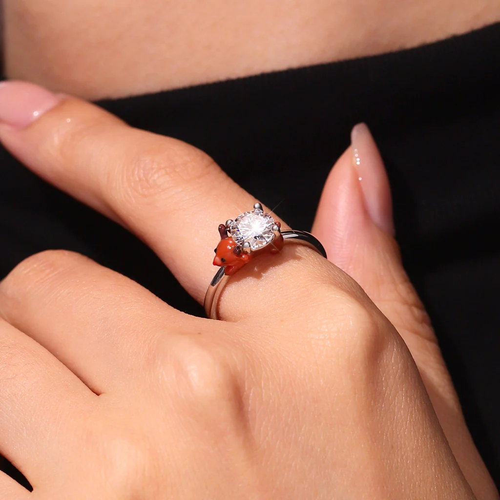 Gnoce Reindeer Embraces Moissanite Ring Platinum-plated Silver Blend - Image 9