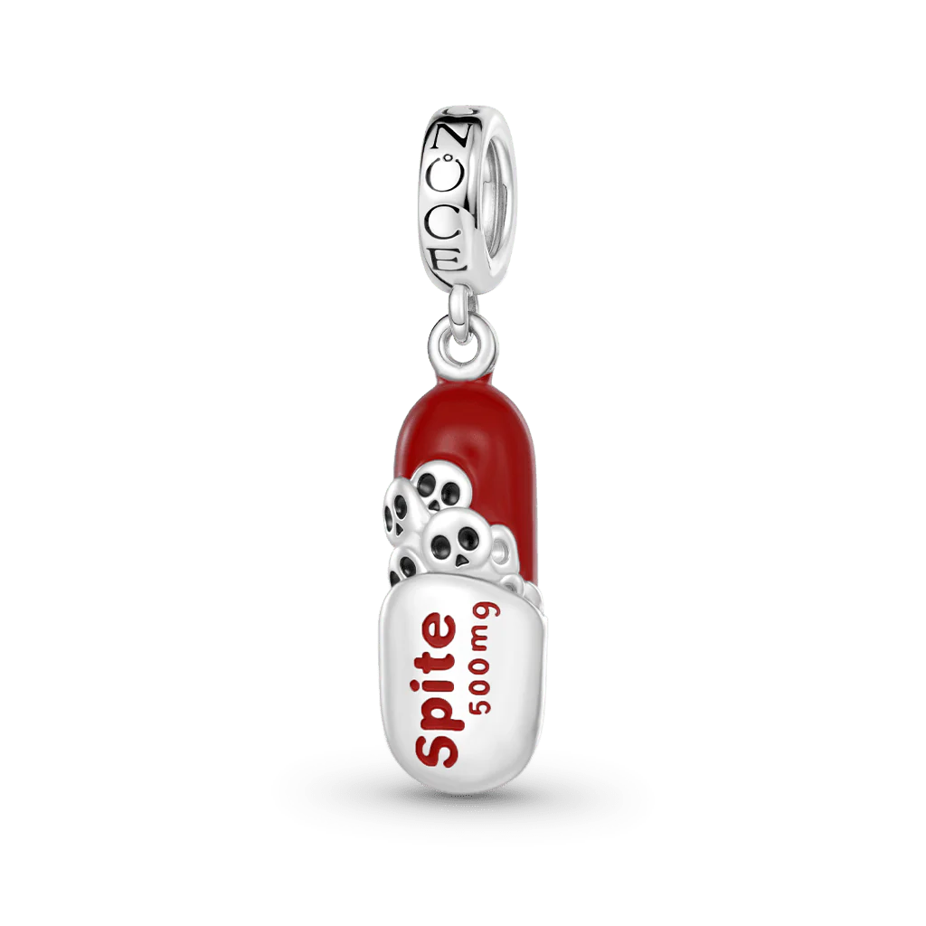 Gnoce  Resentment Pill Engravable Charm Platinum-plated Silver Blend