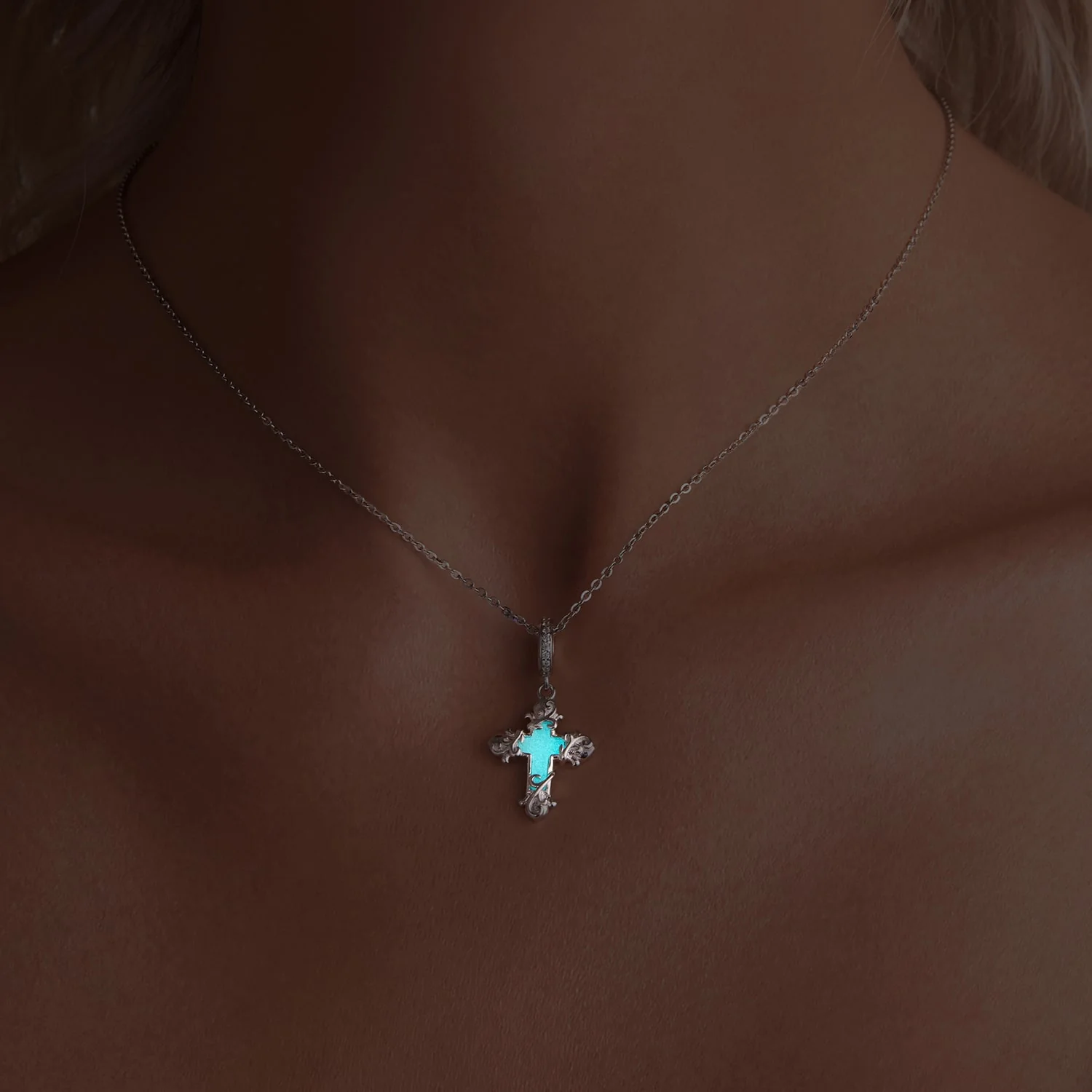 Gnoce Glow-in-the-Dark Retro Cross Pendant Dangle Charm - Image 7