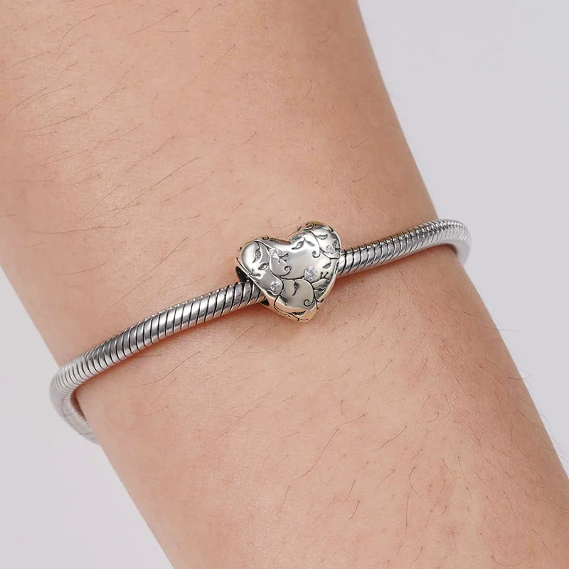 Retro Love Charm Bead Sterling Silver Inlaid with Gems - Image 3