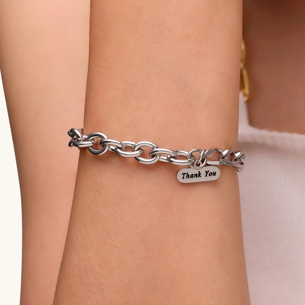 Gnoce Retro Street ‘Thank You’ Spliced Link Chain Bracelet - Image 5