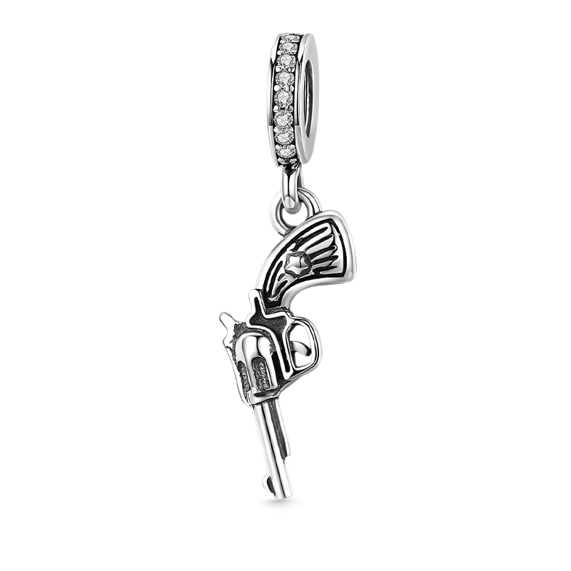 Punk Revolver Gun Pendant Dangle Charm 925 Sterling Silver
