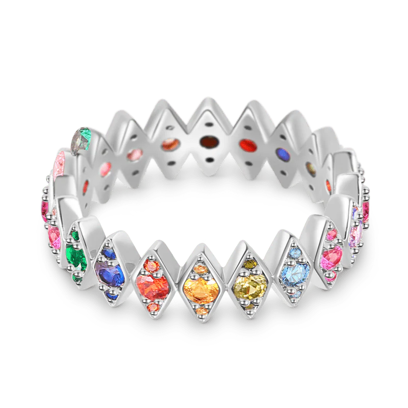 Gnoce Rhombus Colorful Eternity Ring Platinum-plated Silver Blend