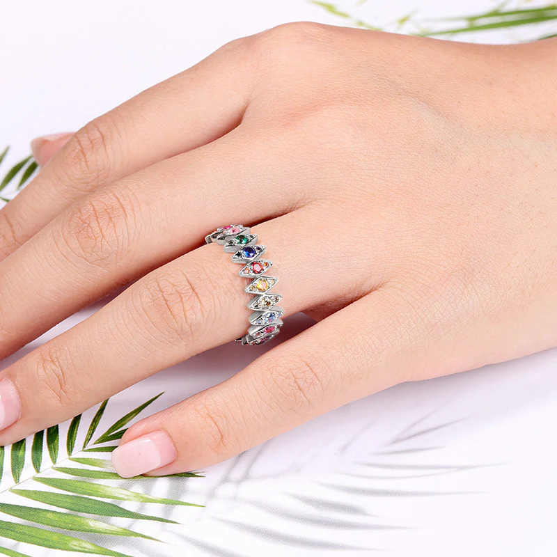 Gnoce Rhombus Colorful Eternity Ring Platinum-plated Silver Blend - Image 3