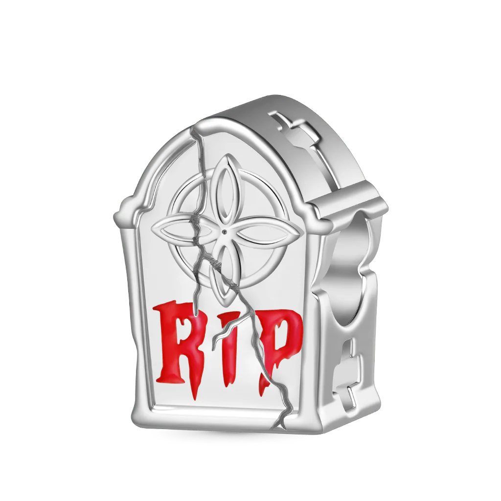 Gnoce Cracked RIP Tombstone Glow-in-the-Dark Charm Platinum-plated Silver Blend - Image 2