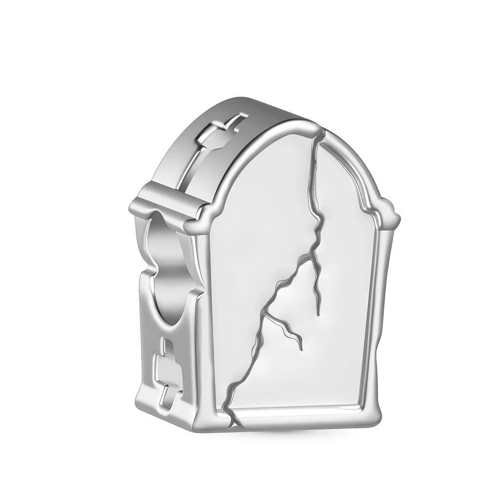 Gnoce Cracked RIP Tombstone Glow-in-the-Dark Charm Platinum-plated Silver Blend - Image 3