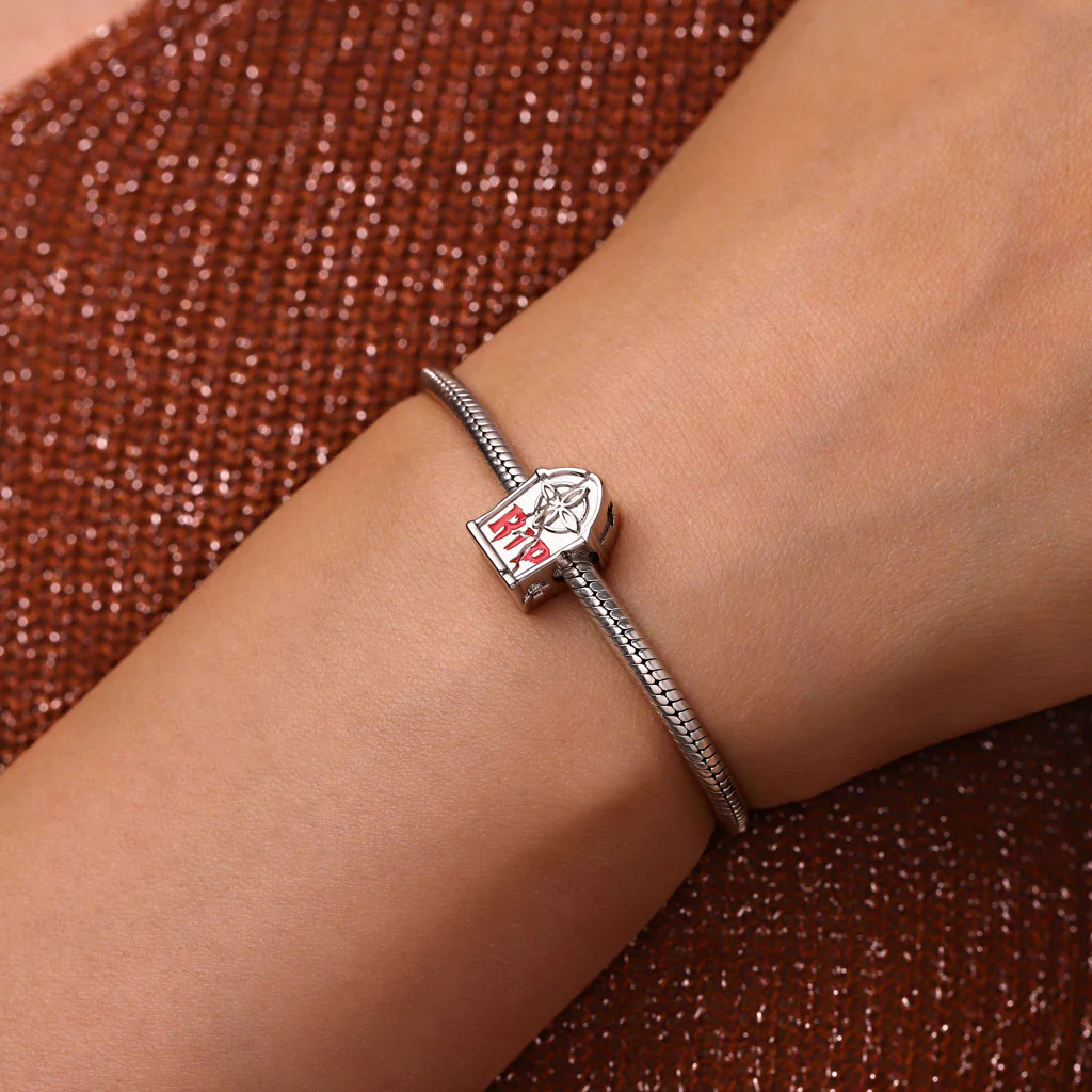 Gnoce Cracked RIP Tombstone Glow-in-the-Dark Charm Platinum-plated Silver Blend - Image 6