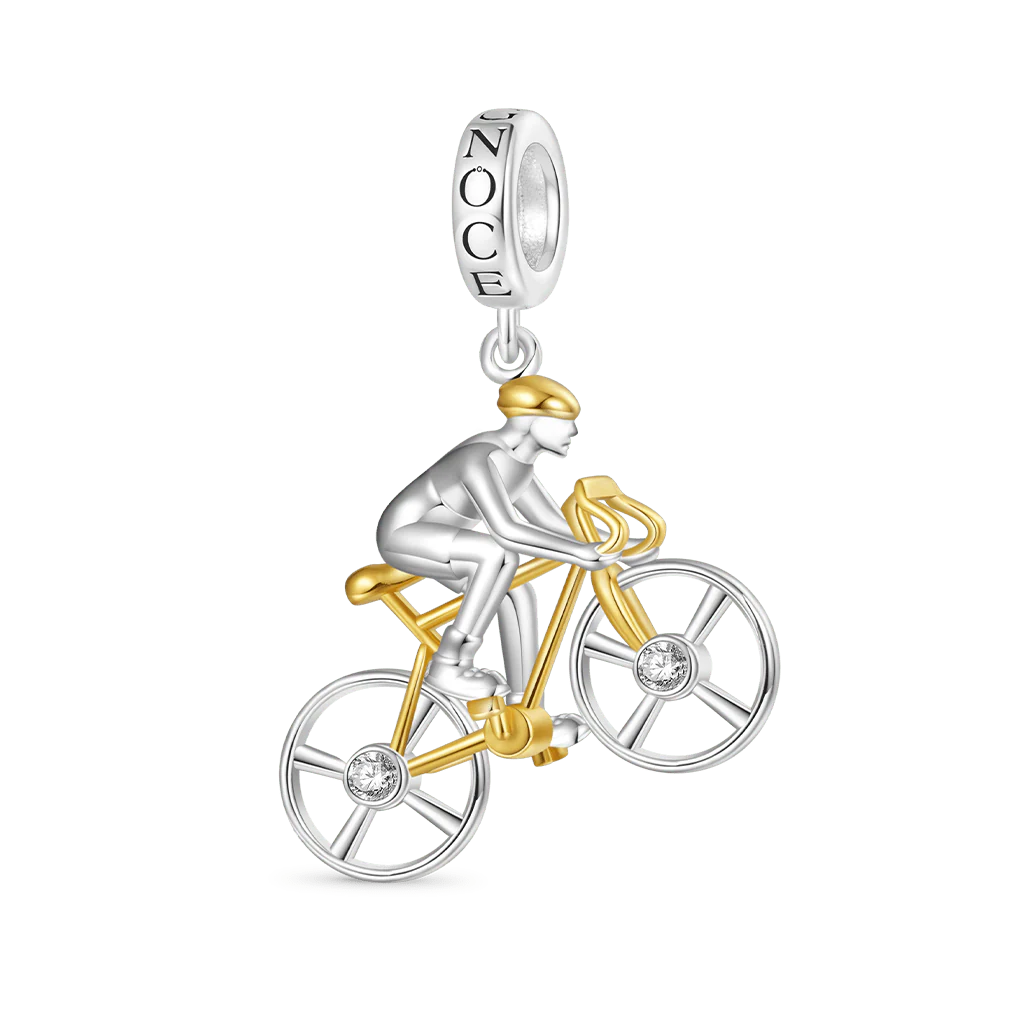 Gnoce Road Cycling Competition Charm Platinum-plated Silver Blend