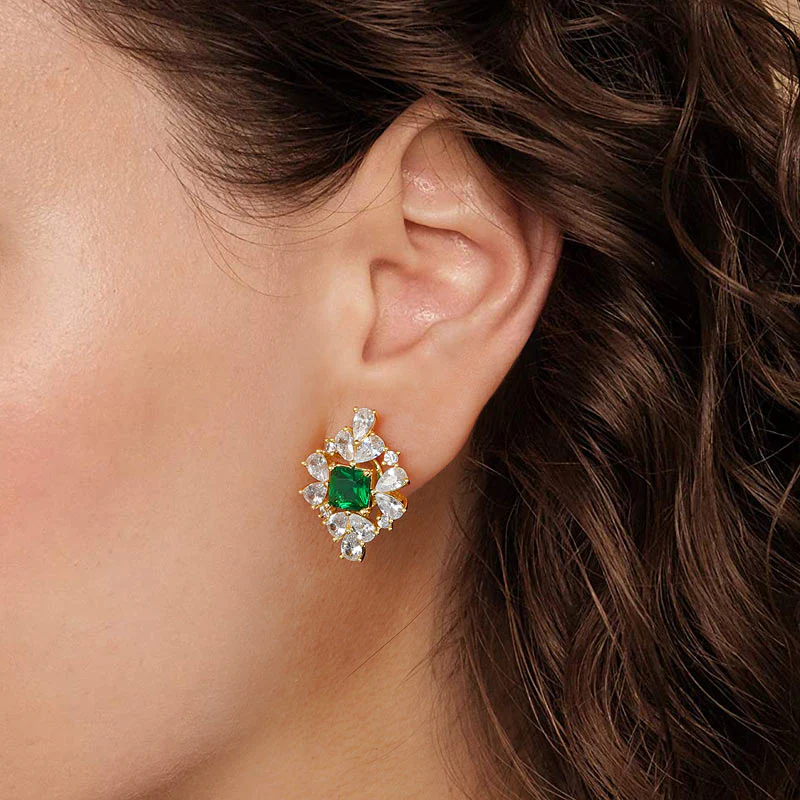 Romantic Light Earrings Copper Inlaid with Green and Clear Gemstones - Image 3