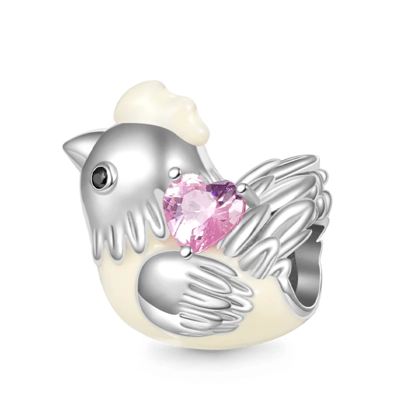 Gnoce Chinese Zodiac Rooster Embraces Heart Charm Platinum-plated Silver Blend