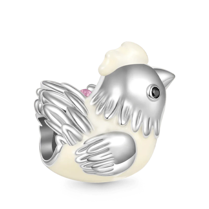 Gnoce Chinese Zodiac Rooster Embraces Heart Charm Platinum-plated Silver Blend - Image 2
