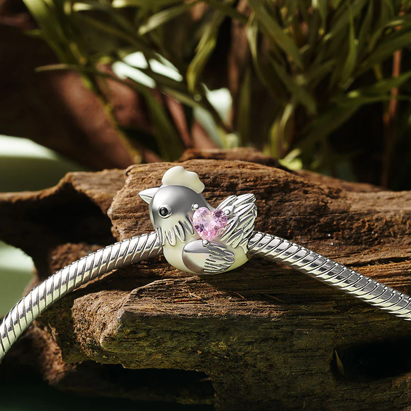 Gnoce Chinese Zodiac Rooster Embraces Heart Charm Platinum-plated Silver Blend - Image 3