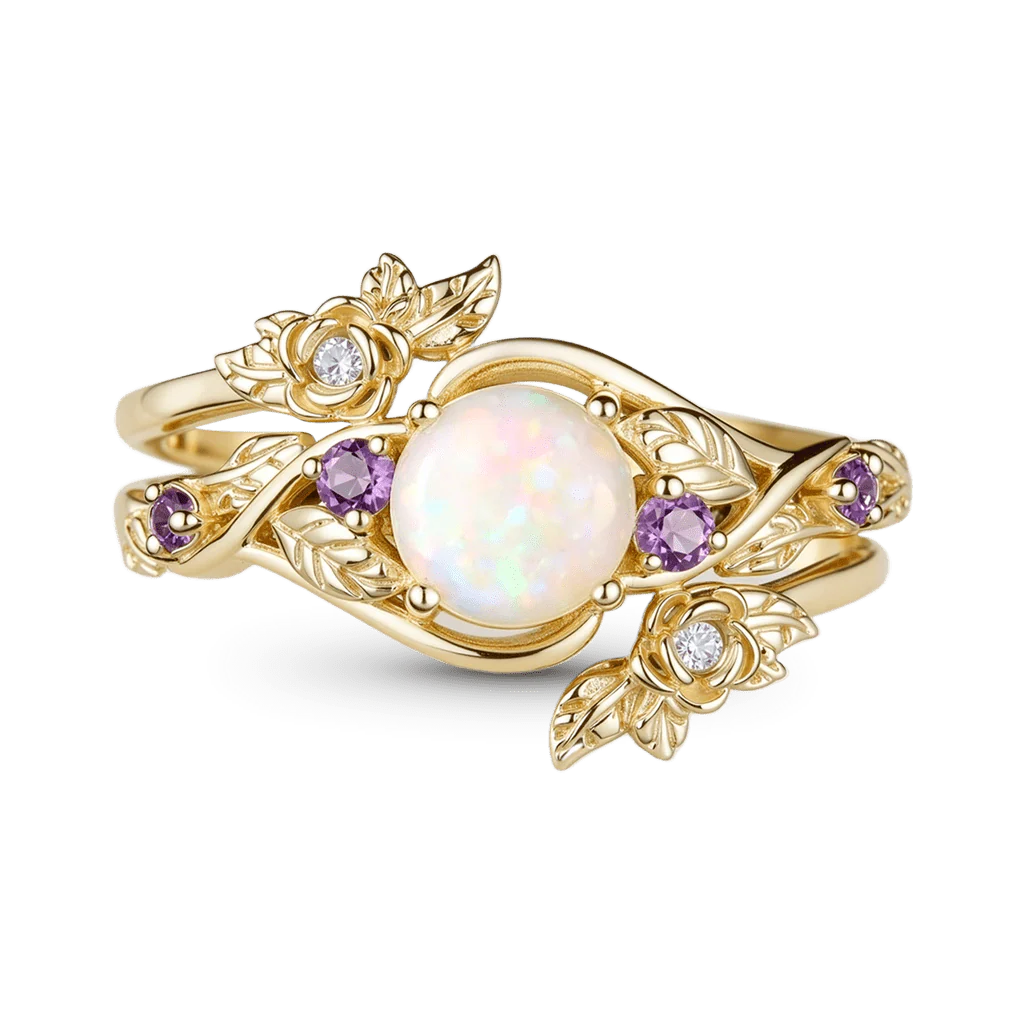 Gnoce Rose Blossom Opal Ring Set
