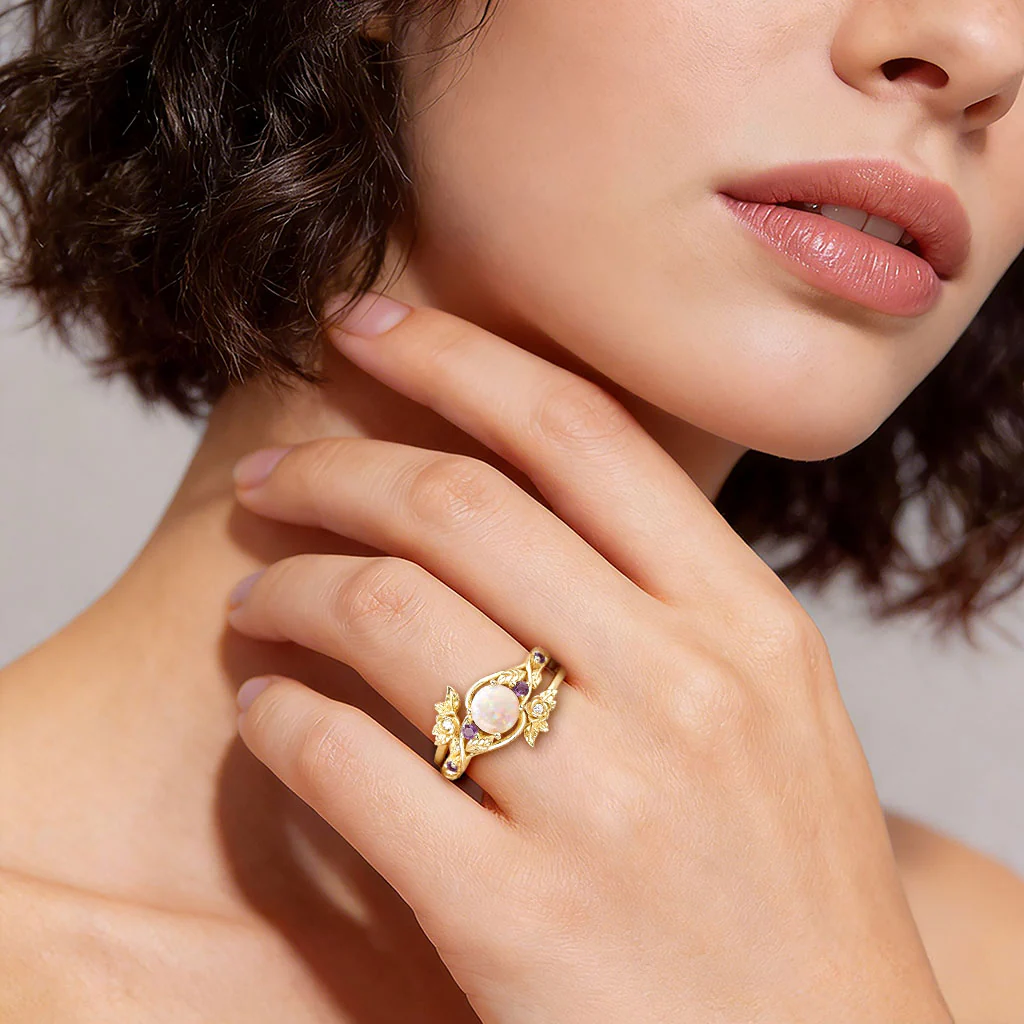 Gnoce Rose Blossom Opal Ring Set - Image 2