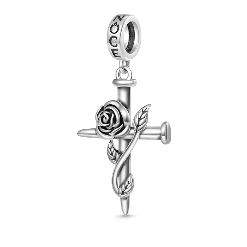 Gnoce Vintage Rose Cross Pendant Dangle Charm