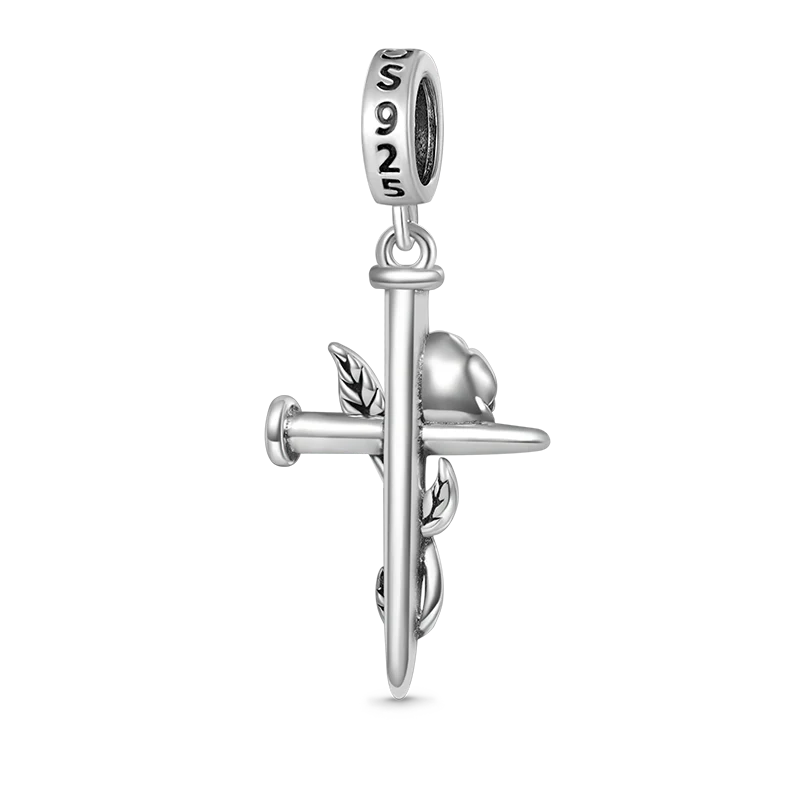 Gnoce Vintage Rose Cross Pendant Dangle Charm - Image 2