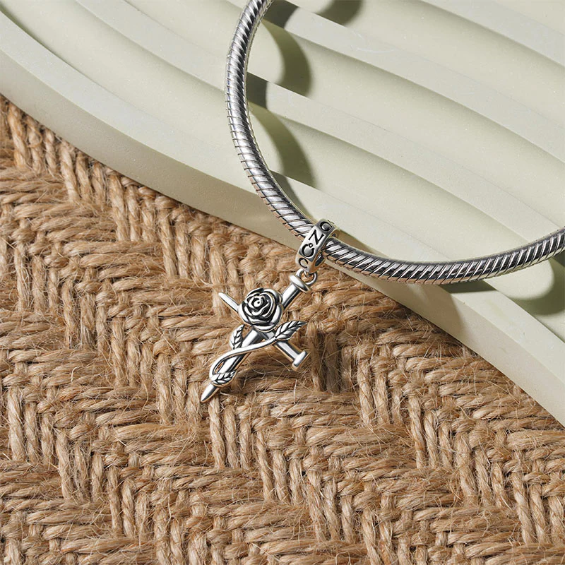 Gnoce Vintage Rose Cross Pendant Dangle Charm - Image 3