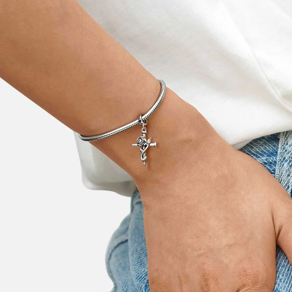Gnoce Vintage Rose Cross Pendant Dangle Charm - Image 5