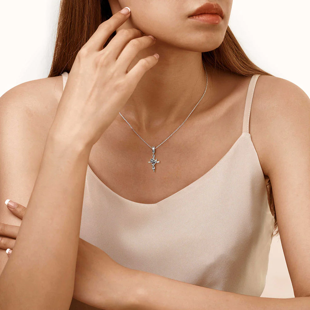 Gnoce Vintage Rose Cross Pendant Dangle Charm - Image 6