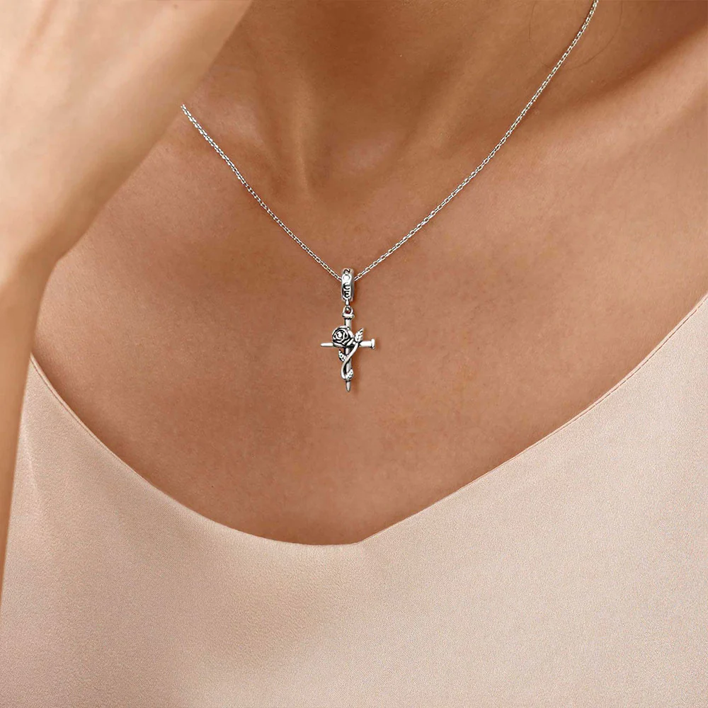 Gnoce Vintage Rose Cross Pendant Dangle Charm - Image 7
