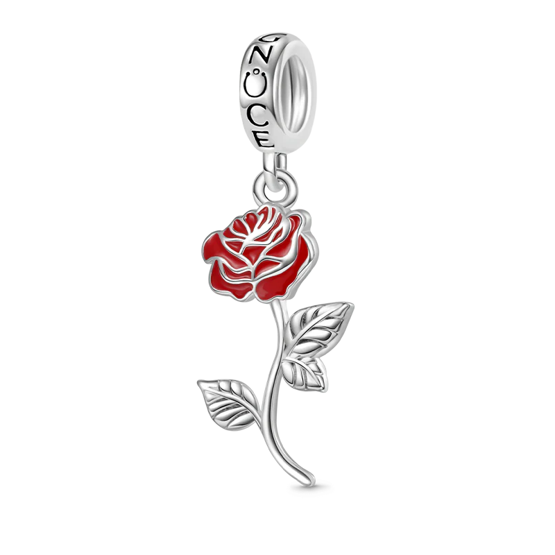 Gnoce Red Rose Flower Charm Platinum-plated Silver Blend