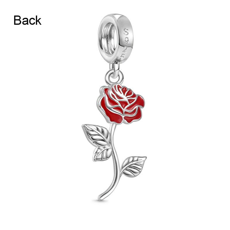 Gnoce Red Rose Flower Charm Platinum-plated Silver Blend - Image 2