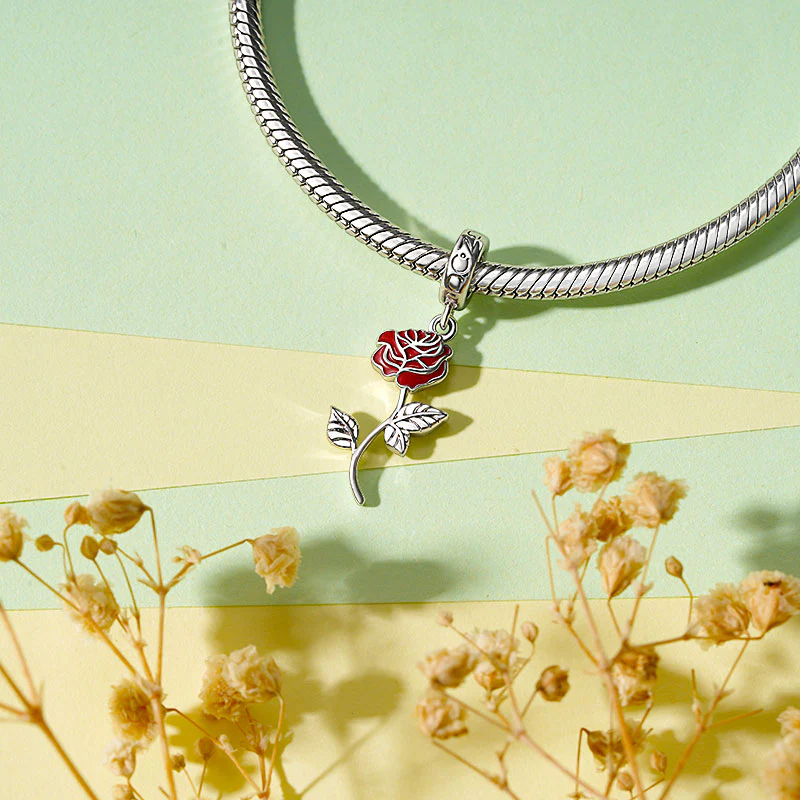 Gnoce Red Rose Flower Charm Platinum-plated Silver Blend - Image 3