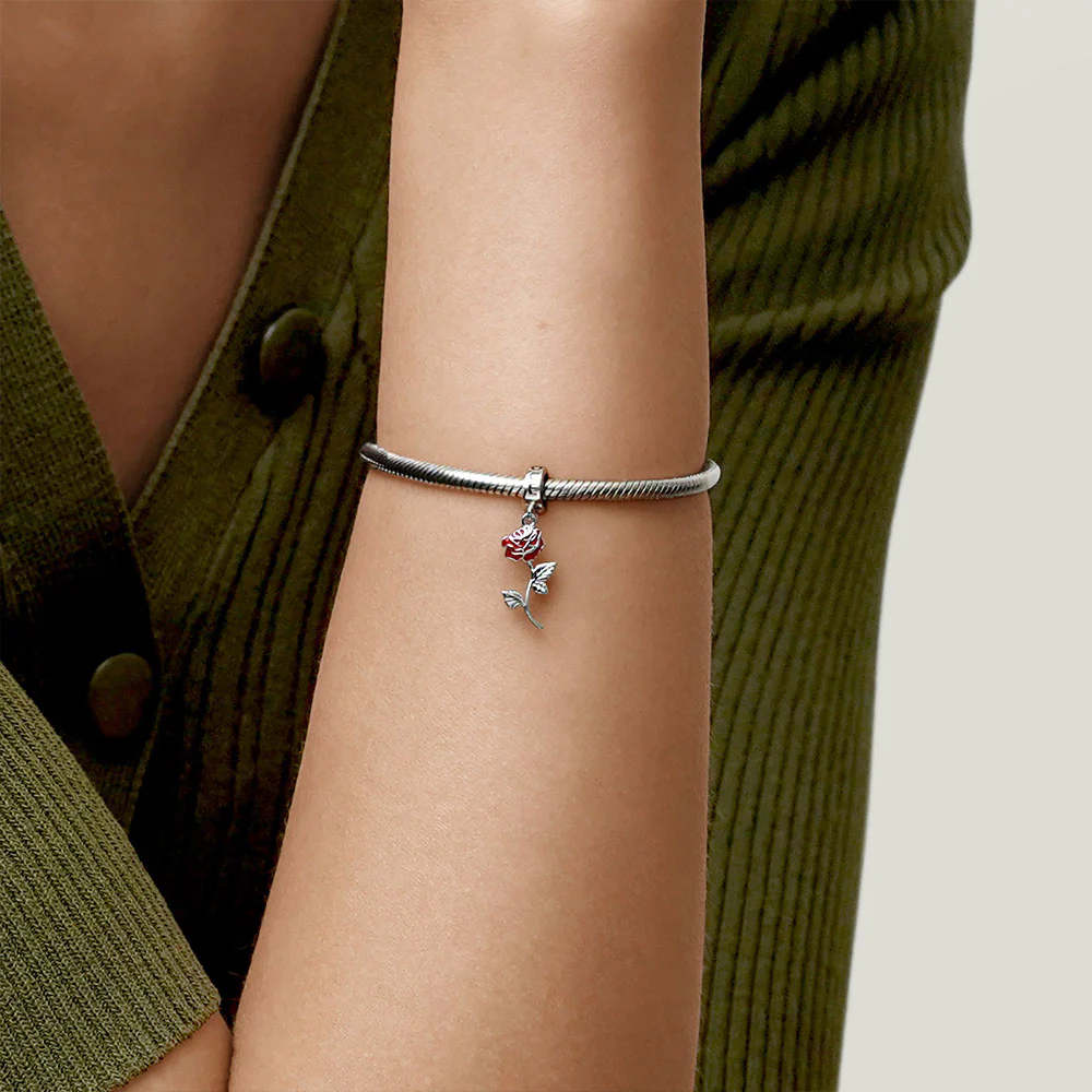 Gnoce Red Rose Flower Charm Platinum-plated Silver Blend - Image 5