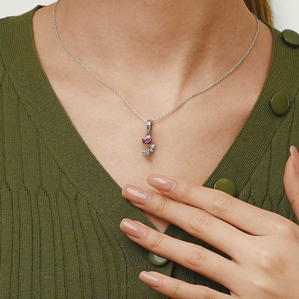 Gnoce Red Rose Flower Charm Platinum-plated Silver Blend - Image 7