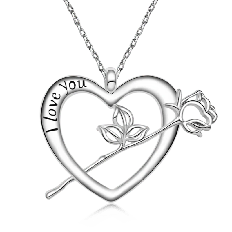 Gnoce Rose Flower Heart Necklace Platinum-plated Silver Blend