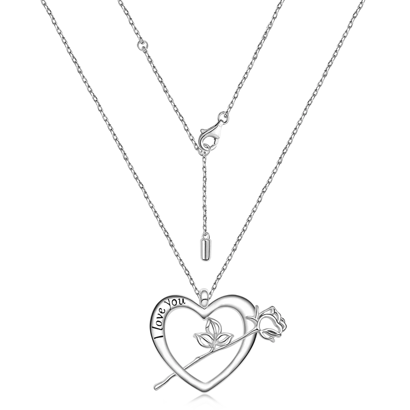 Gnoce Rose Flower Heart Necklace Platinum-plated Silver Blend - Image 2
