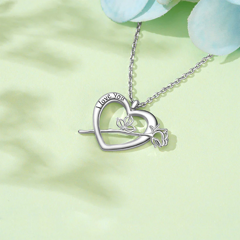 Gnoce Rose Flower Heart Necklace Platinum-plated Silver Blend - Image 3